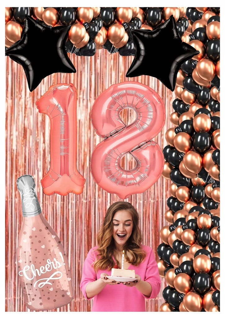 ZESTAW DEKORACJI balony 18 urodziny ROSE GOLD