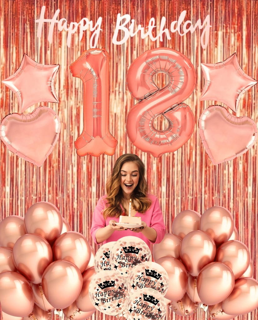 ZESTAW DEKORACJI balony 18 URODZINY ścianka ROSE