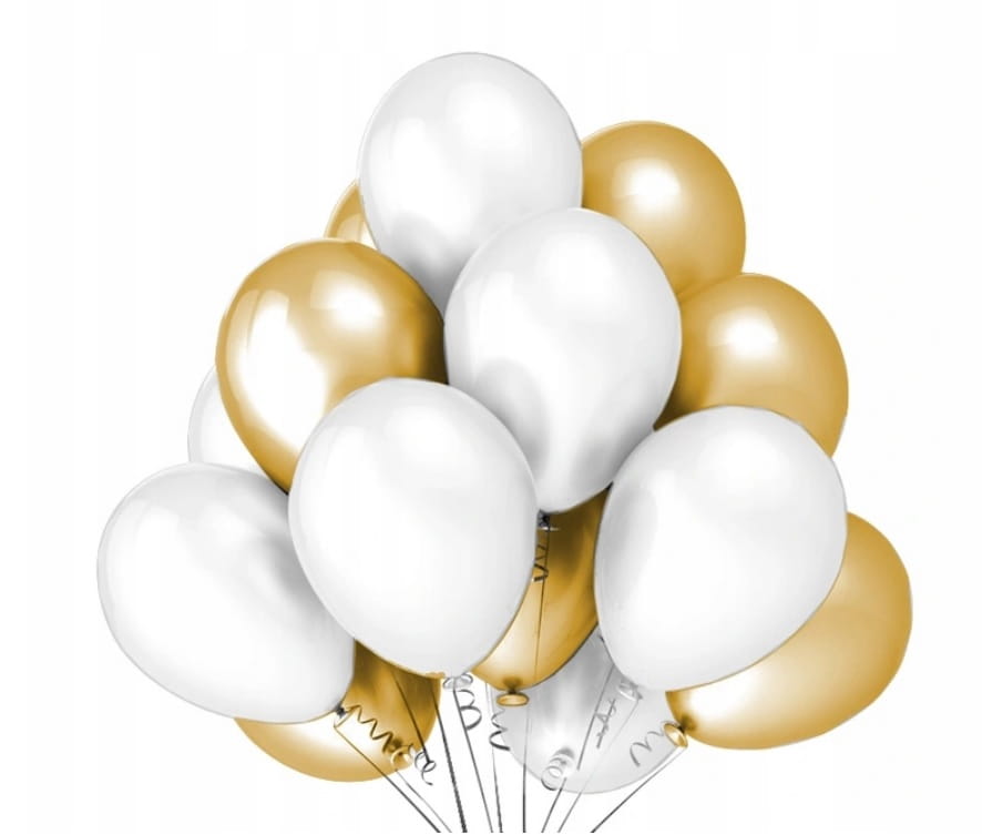 Balony BIAŁE i ZŁOTE na Ślub Urodziny Mix - 100szt