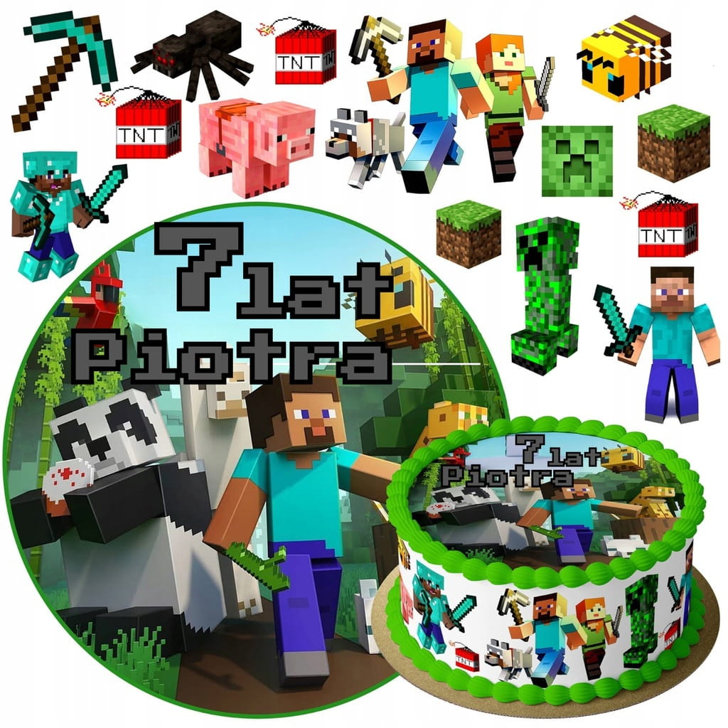 OPŁATEK NA TORT MINECRAFT + TWÓJ NAPIS GRATIS