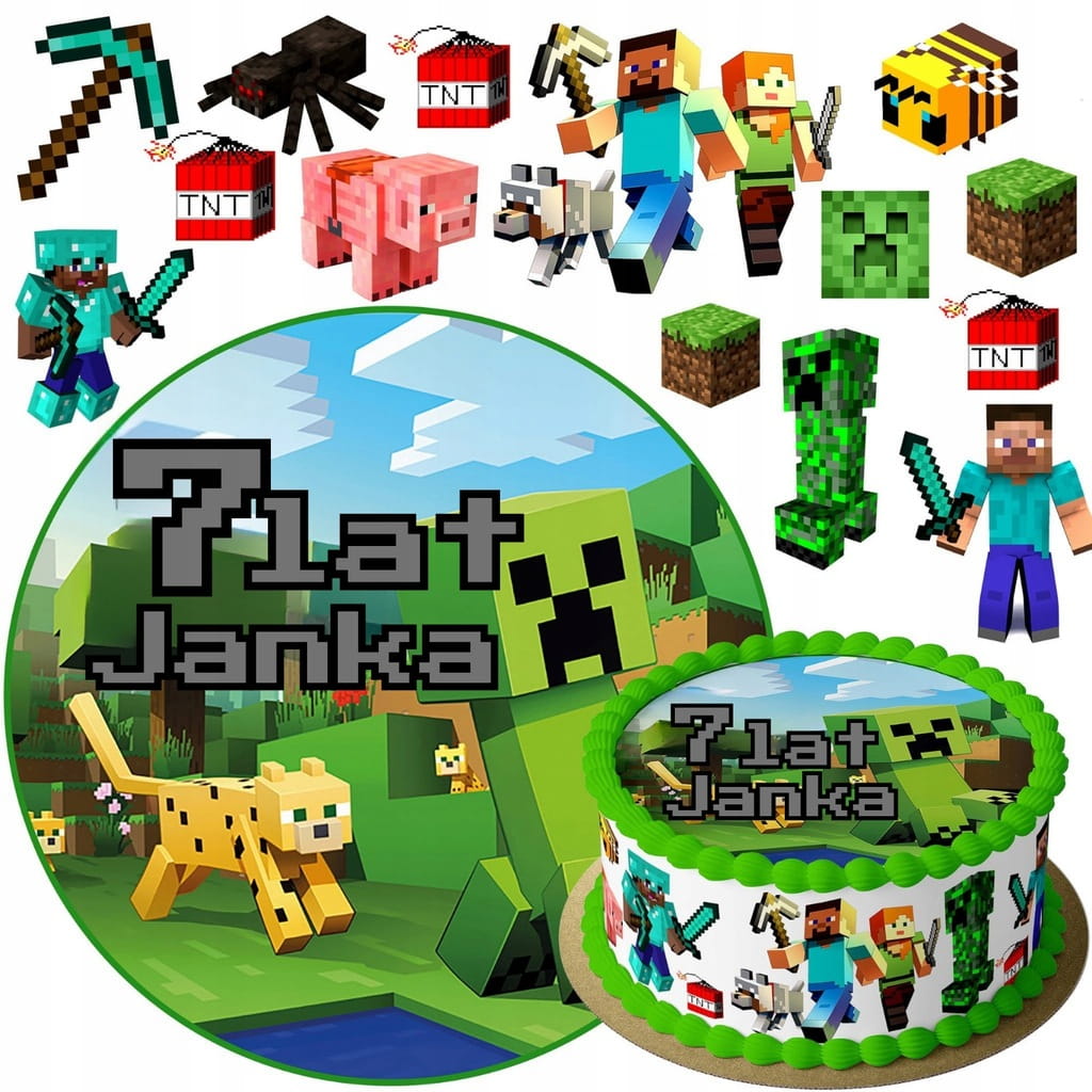 OPŁATEK NA TORT MINECRAFT + TWÓJ NAPIS GRATIS