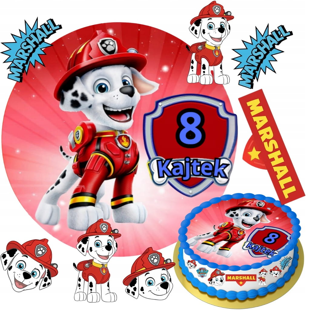 OPŁATEK NA TORT PSI PATROL MARSHALL + TWÓJ NAPIS GRATIS PAPIER WAFLOWY