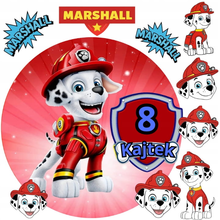 OPŁATEK NA TORT PSI PATROL MARSHALL + TWÓJ NAPIS GRATIS PAPIER WAFLOWY