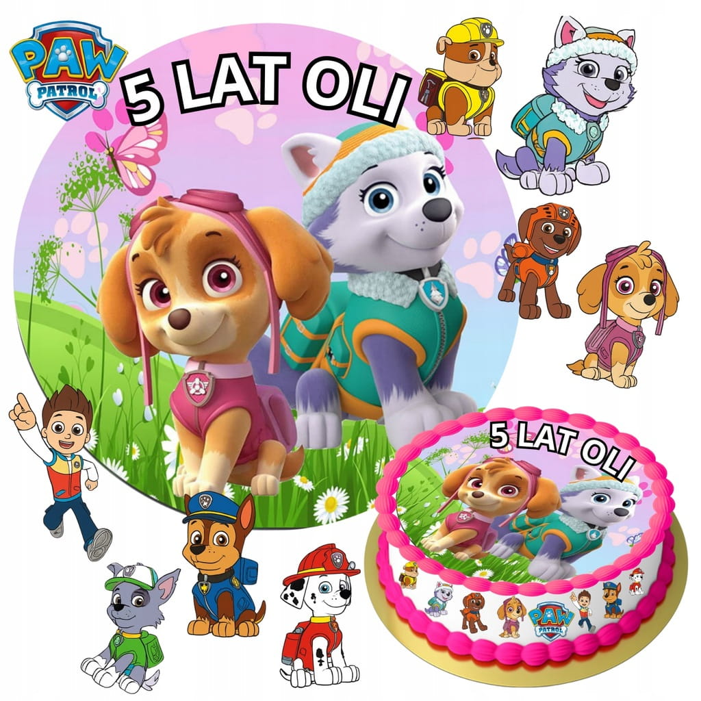 OPŁATEK NA TORT PSI PATROL SKY & EVEREST + TWÓJ NAPIS GRATIS PAPIER WAFLOWY