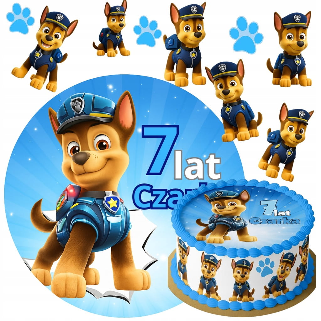 OPŁATEK NA TORT ZESTAW POSTACIE PSI PATROL CHASE + GRATIS TEKST