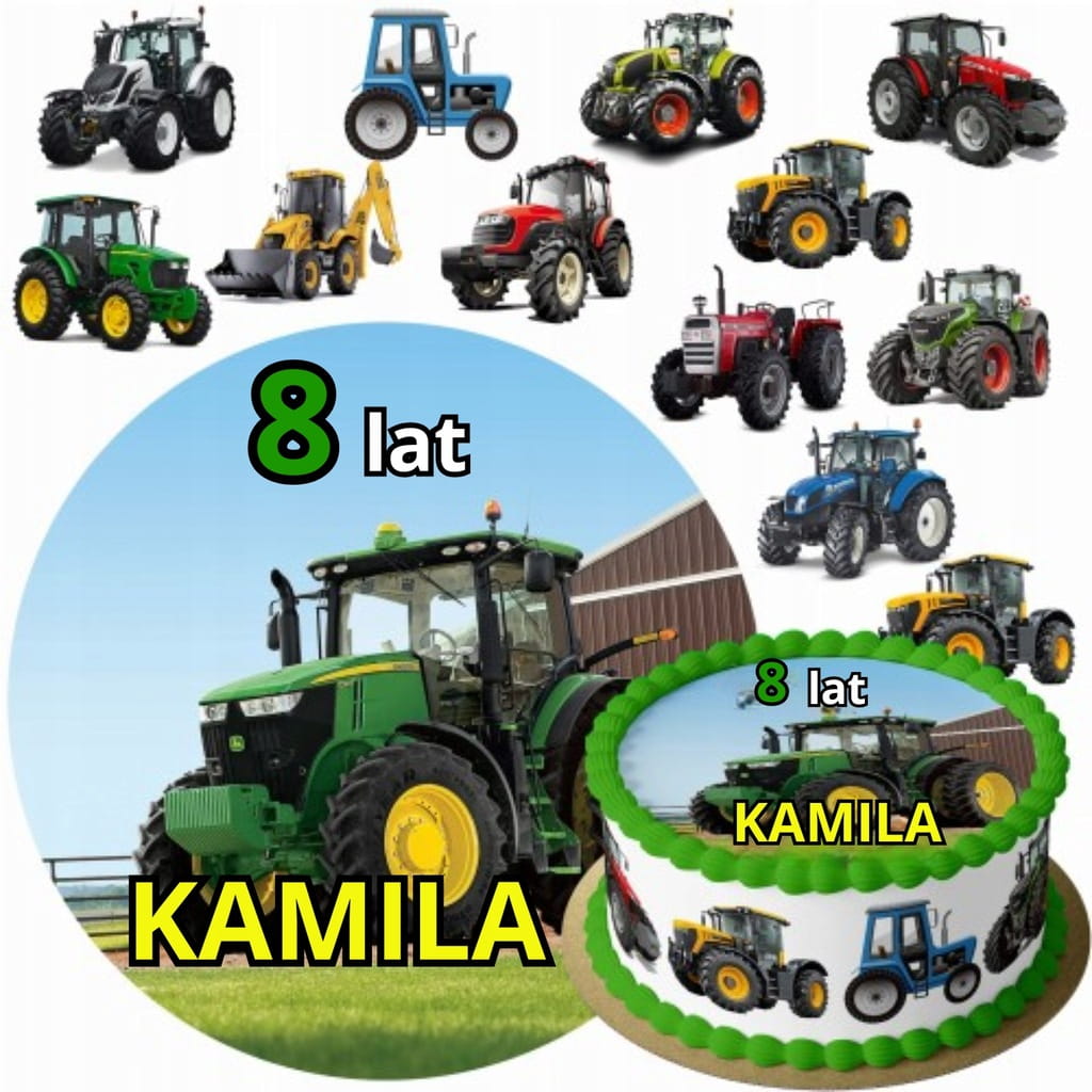 MEGA ZESTAW OPŁATEK NA TORT TRAKTOR + 12 TRAKTORÓW + GRATIS TEKST