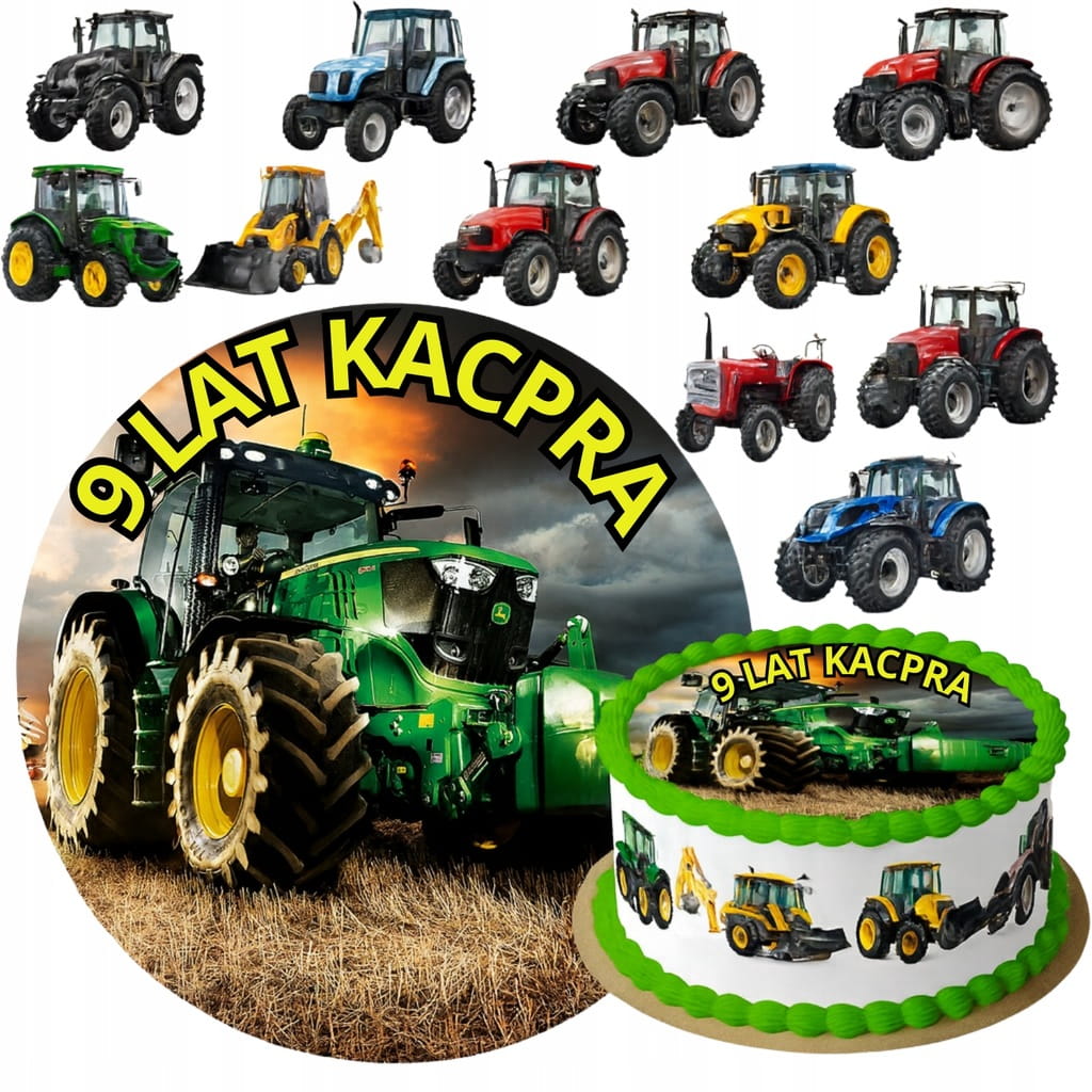 MEGA ZESTAW OPŁATEK NA TORT TRAKTOR + 12 TRAKTORÓW + GRATIS TEKST