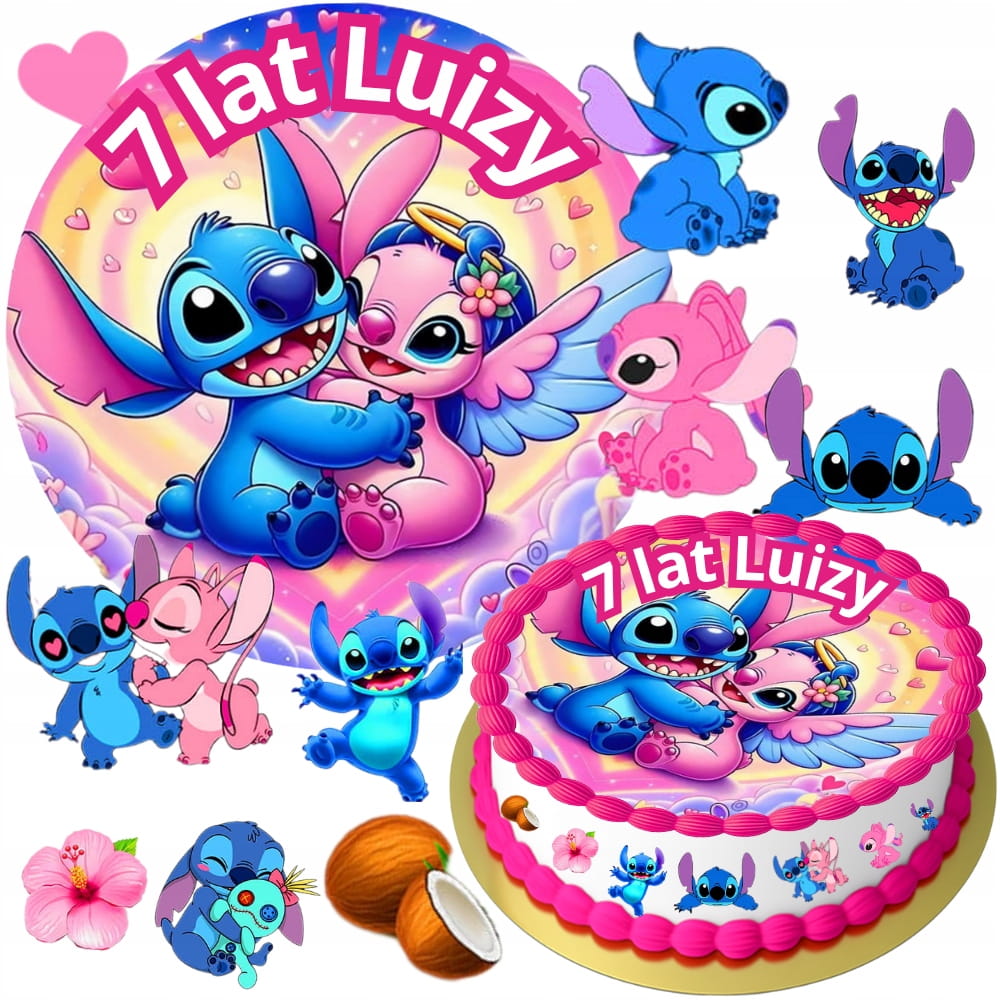 ZESTAW OPŁATEK NA TORT LILO I STICH STITCH + 8szt FIGUR + TEKST GRATIS