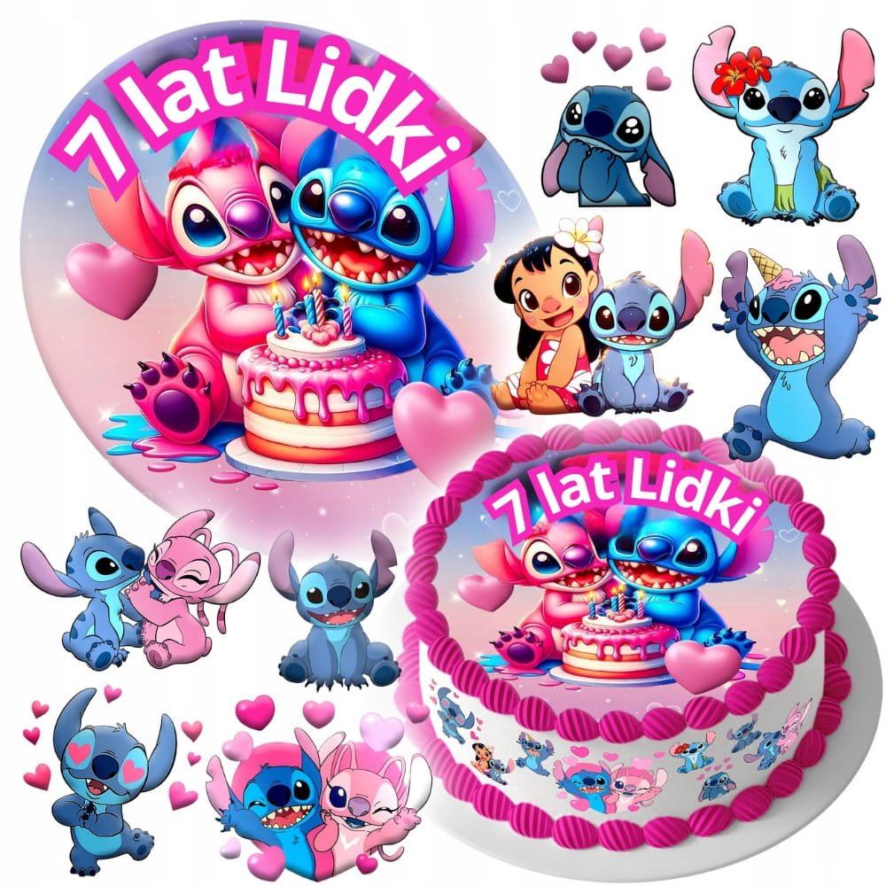 ZESTAW OPŁATEK NA TORT LILO I STICH STITCH + 8szt FIGUR + TEKST GRATIS