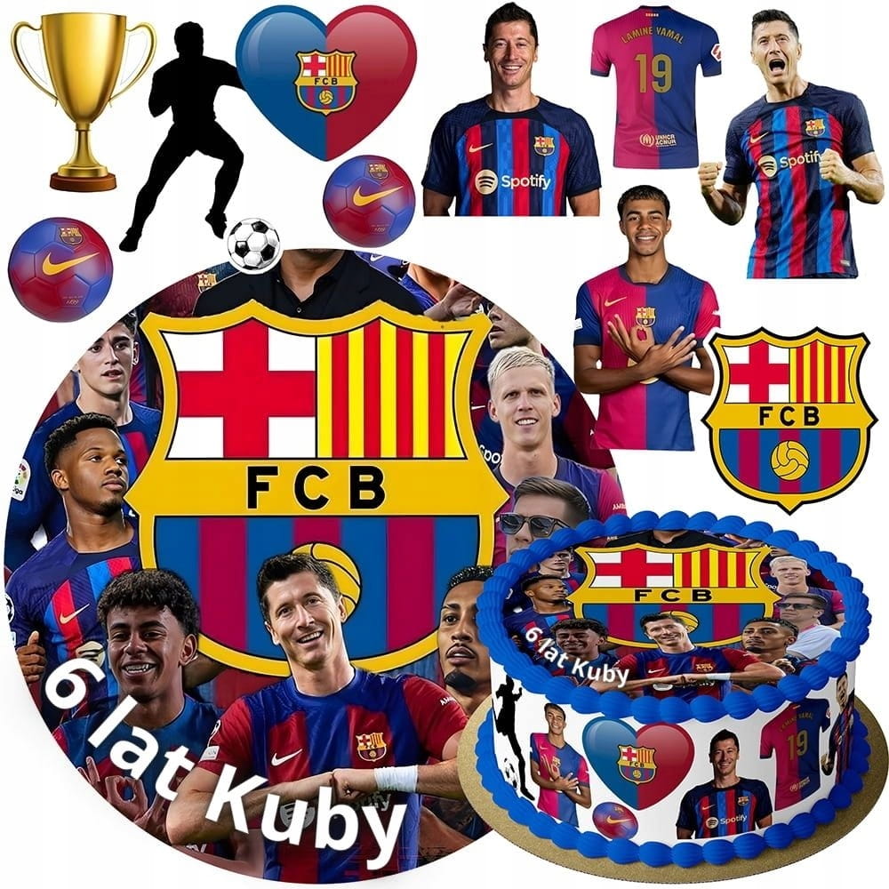 MEGA ZESTAW OPŁATEK NA TORT FC BARCELONA LEWY YAMAL + POSTACI 11szt + TEKST