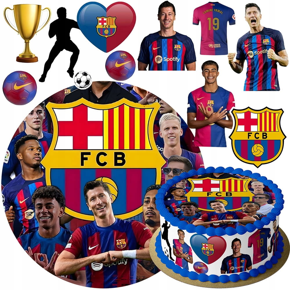 MEGA ZESTAW OPŁATEK NA TORT FC BARCELONA LEWY YAMAL + POSTACI 11szt + TEKST