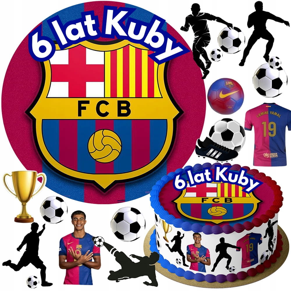 MEGA ZESTAW OPŁATEK NA TORT FC BARCELONA LEWY YAMAL + POSTACI 11szt + TEKST
