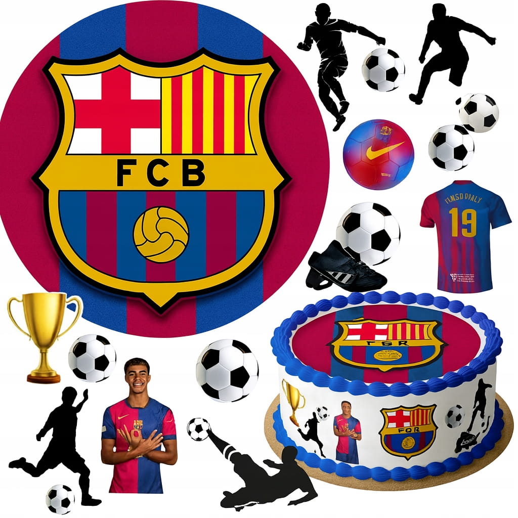 MEGA ZESTAW OPŁATEK NA TORT FC BARCELONA LEWY YAMAL + POSTACI 11szt + TEKST