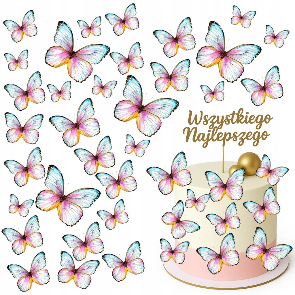 MOTYLE WAFLOWE MOTYLKI 3D DEKORACJE NA TORT 25szt