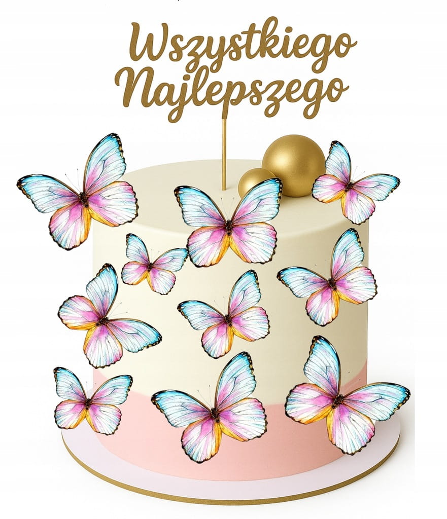 MOTYLE WAFLOWE MOTYLKI 3D DEKORACJE NA TORT 25szt