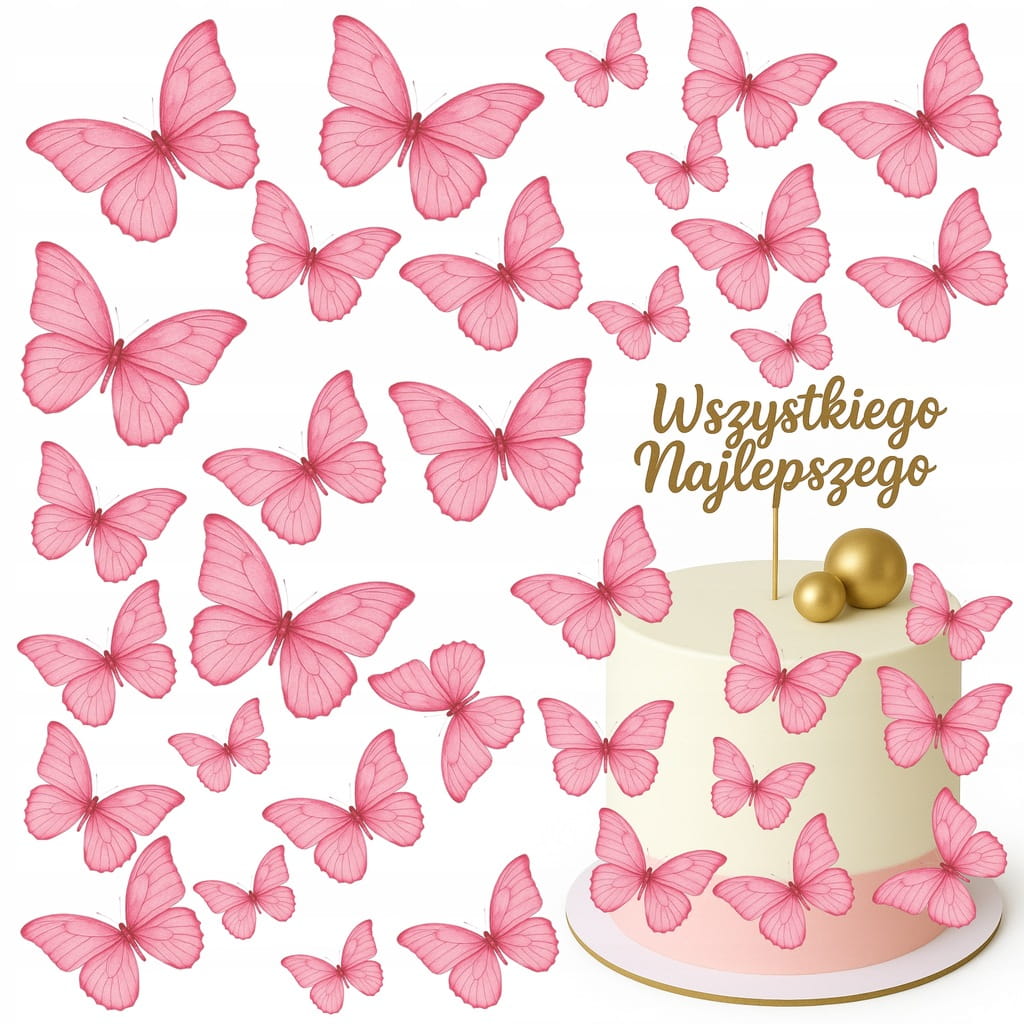 MOTYLE WAFLOWE MOTYLKI 3D DEKORACJE NA TORT 25szt
