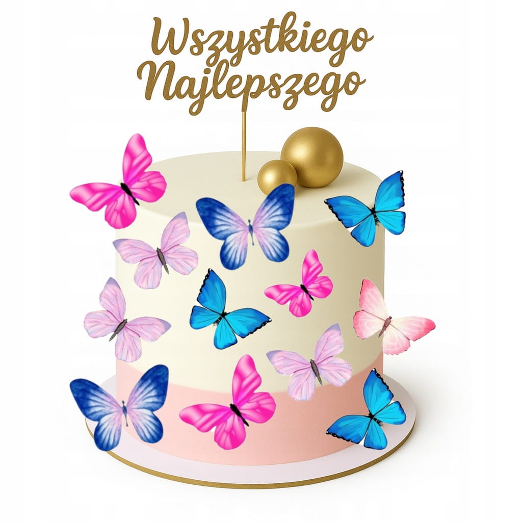 MOTYLE WAFLOWE MOTYLKI 3D DEKORACJE NA TORT 25szt