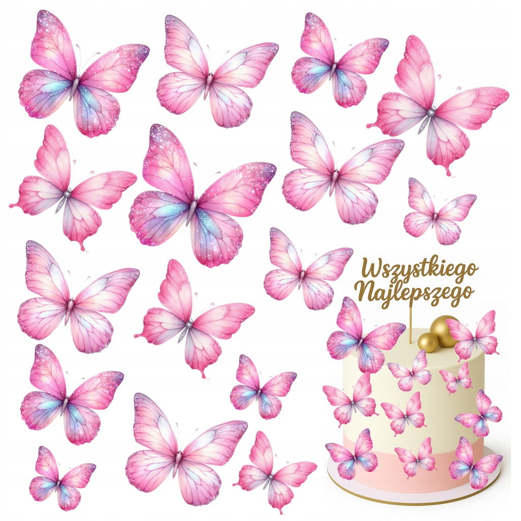 MOTYLE WAFLOWE MOTYLKI 3D DEKORACJE NA TORT 25szt