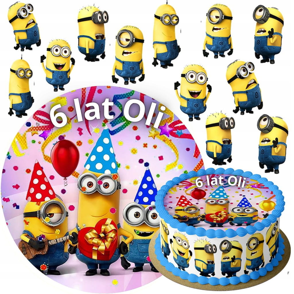 MEGA ZESTAW OPŁATEK NA TORT MINIONKI MINION + 12 POSTACI + GRATIS TEKST