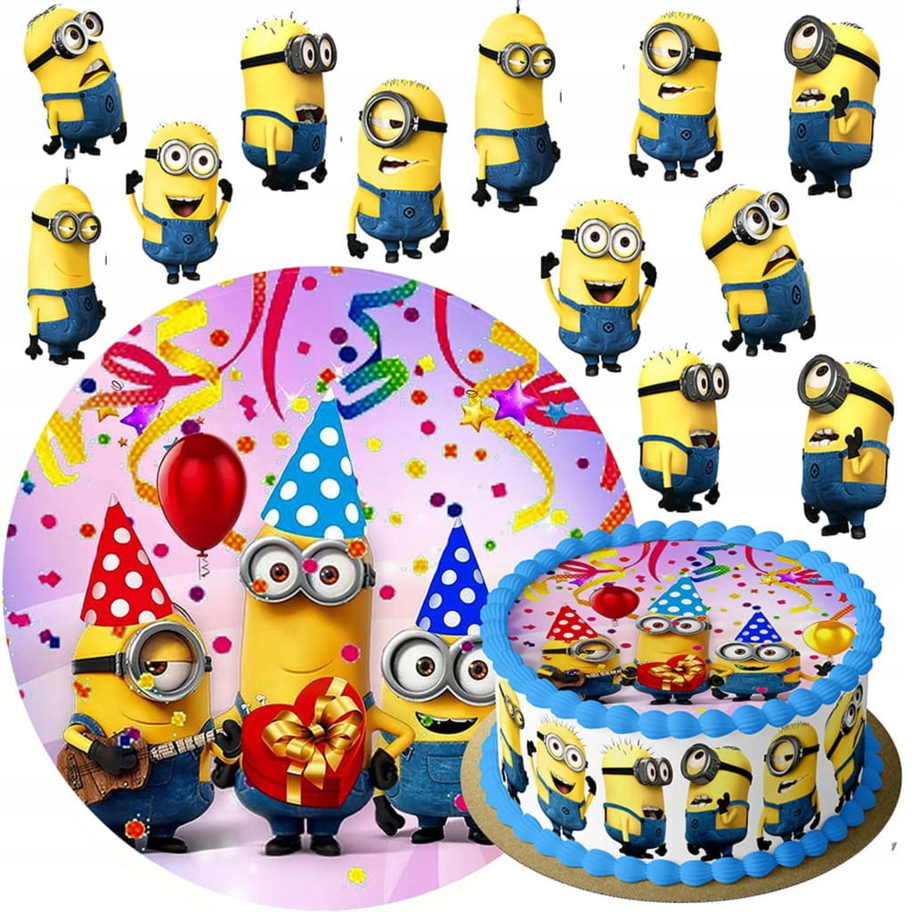MEGA ZESTAW OPŁATEK NA TORT MINIONKI MINION + 12 POSTACI + GRATIS TEKST