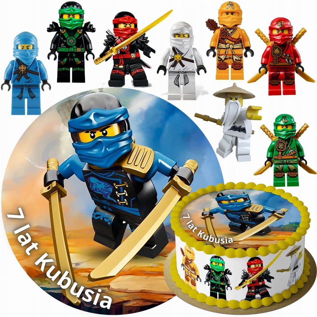 MEGA ZESTAW OPŁATEK NA TORT LEGO NINJAGO NINJA + 8 POSTACI + TEKST