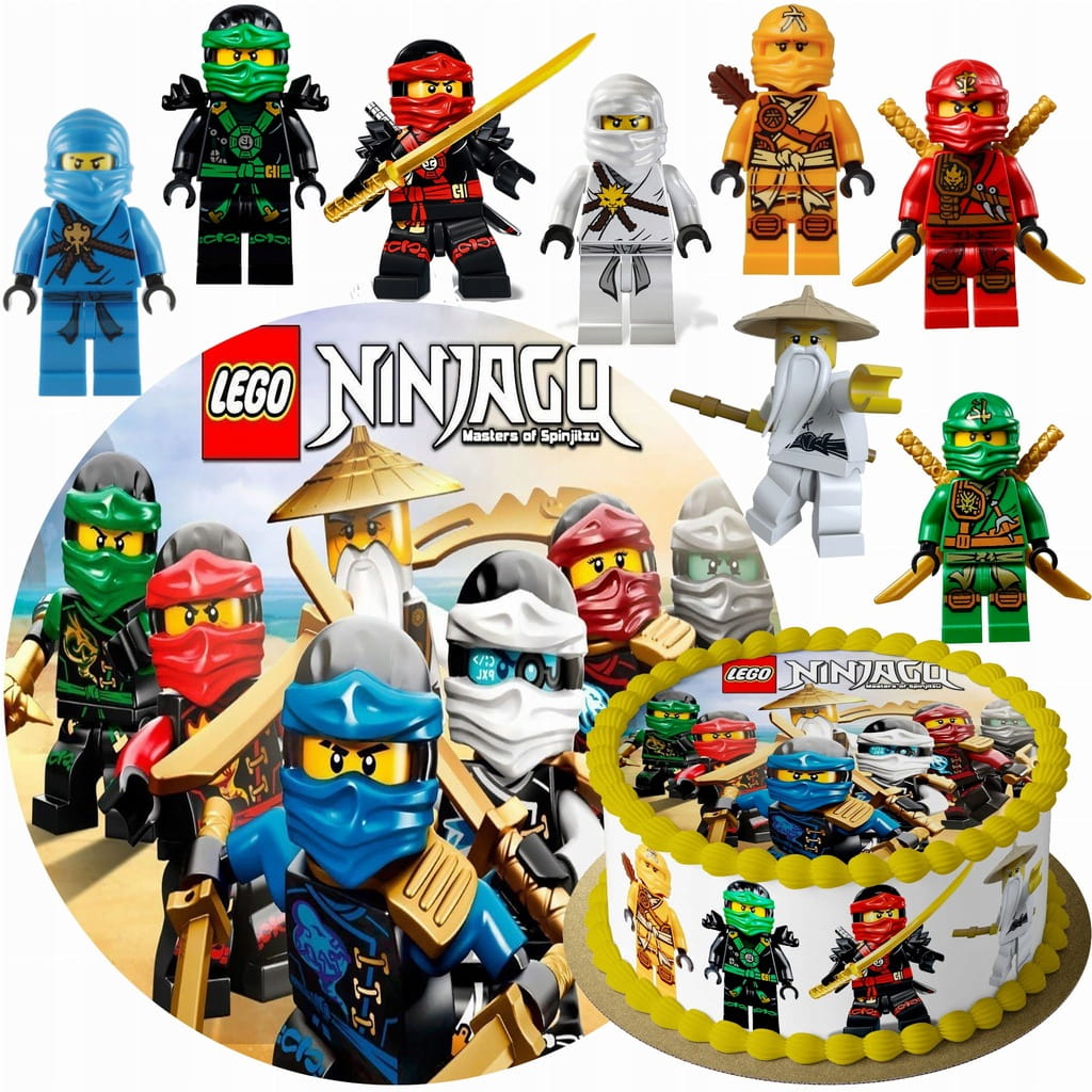 MEGA ZESTAW OPŁATEK NA TORT LEGO NINJAGO NINJA + 8 POSTACI + TEKST