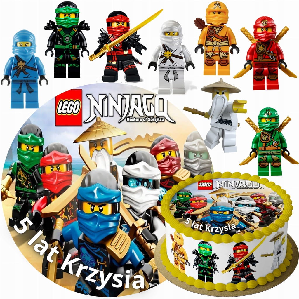 MEGA ZESTAW OPŁATEK NA TORT LEGO NINJAGO NINJA + 8 POSTACI + TEKST