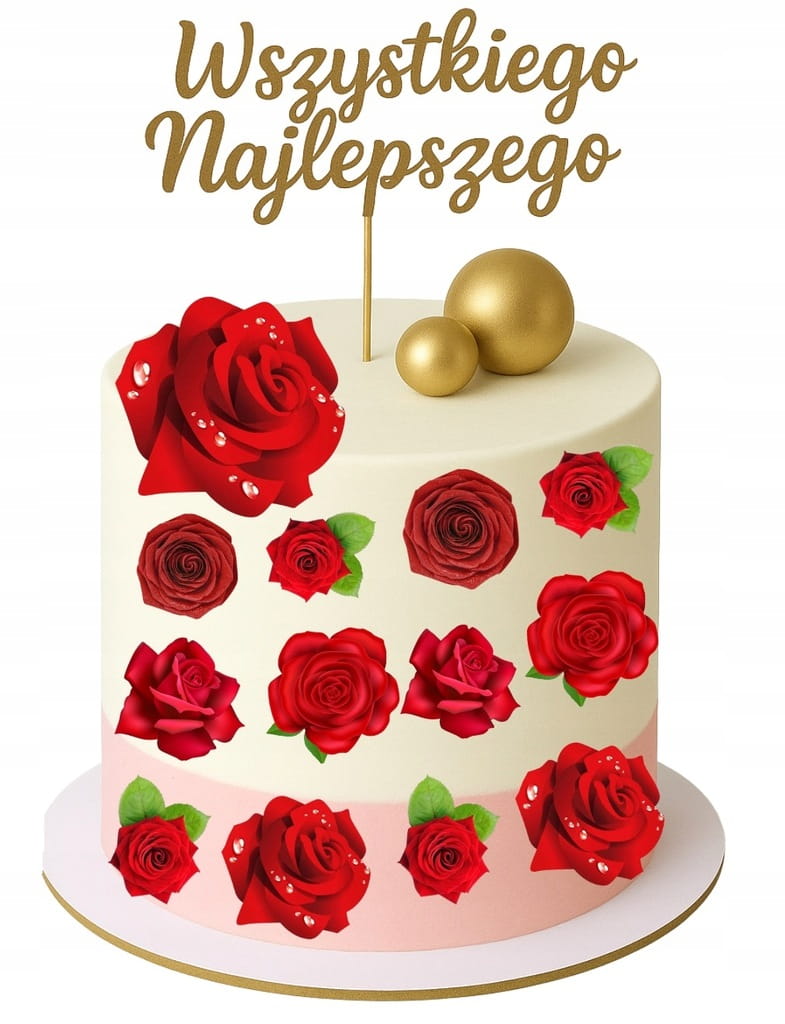 KWIATY WAFLOWE KWIATKI 3D DEKORACJE NA TORT opłatek czerwone róże różyczki