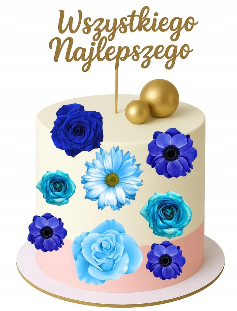 KWIATY WAFLOWE KWIATKI 3D DEKORACJE NA TORT opłatek niebieskie róże