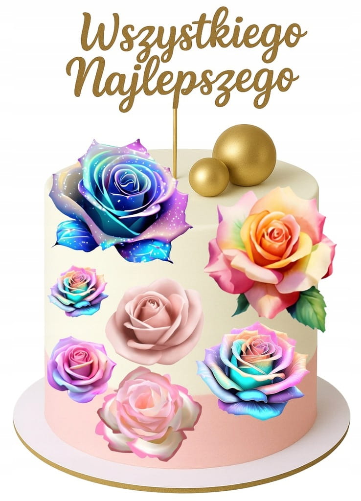 KWIATY WAFLOWE KWIATKI 3D DEKORACJE NA TORT opłatek róże kolorowe różyczki