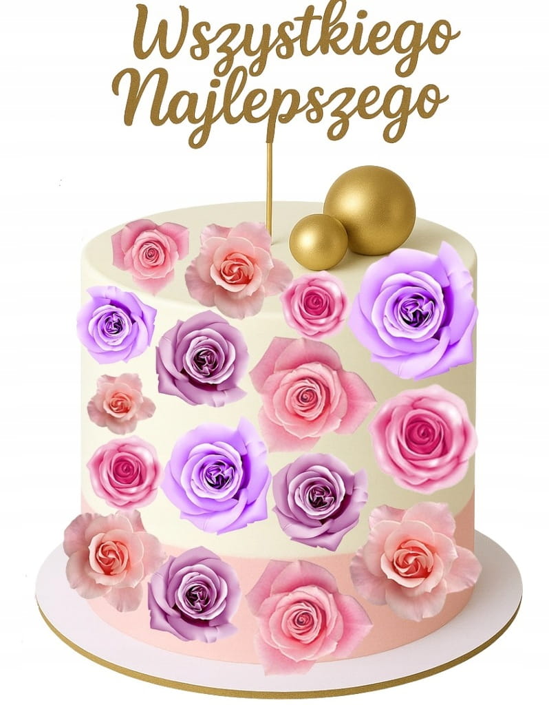 OPŁATEK KWIATY WAFLOWE RÓŻE KOLOROWE NA TORT CIASTO różyczki dekoracja tort