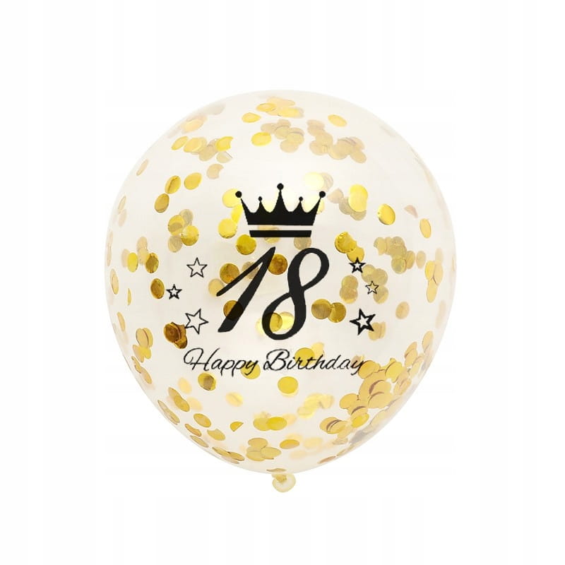 balony z złotym konfetti na 18 urodziny 25 sztuk