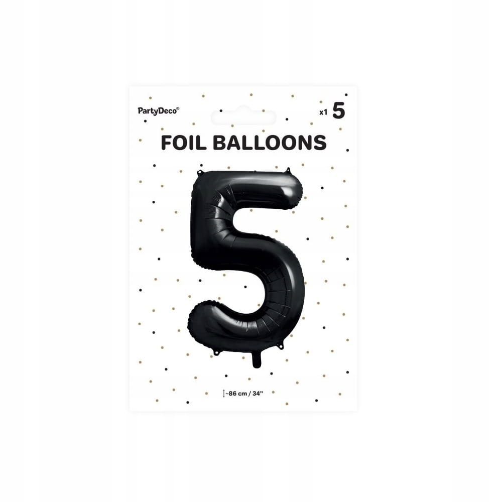 BALON urodzinowy foliowy CYFRA 5 CZARNY