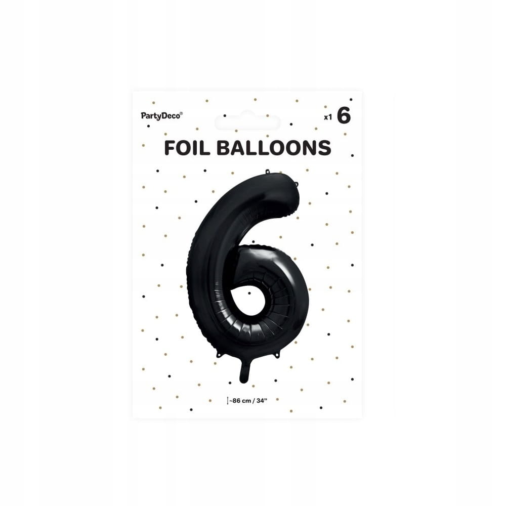 BALON urodzinowy foliowy CYFRA 6 CZARNY