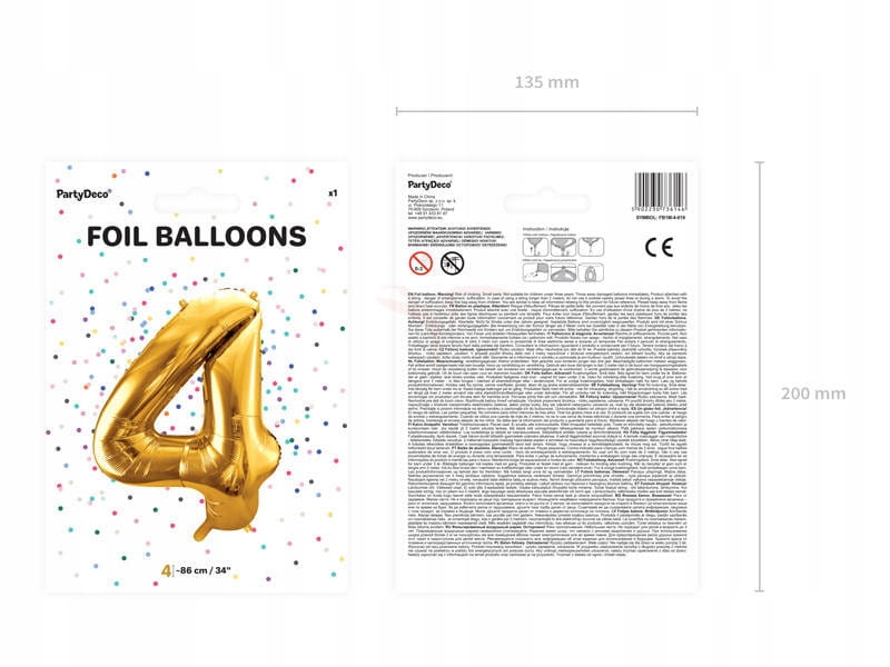 BALON urodzinowy foliowy CYFRA 4 ZŁOTY